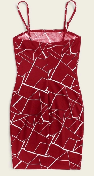 Geometric print burgundy dress - Picture 2 of 4